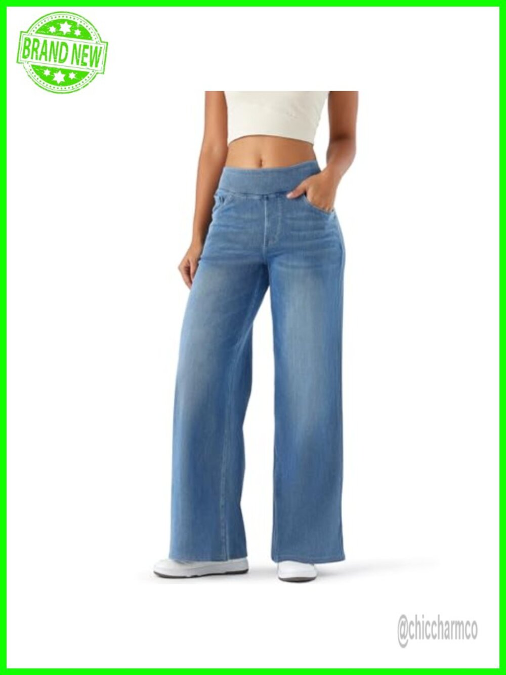 Women's High Rise Wide Leg Jeans Comfort Stretch Jeggings Feel